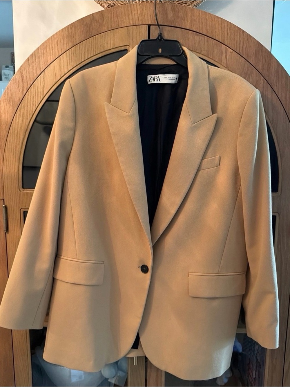 Zara Camel Single-Button Tailored Blazer